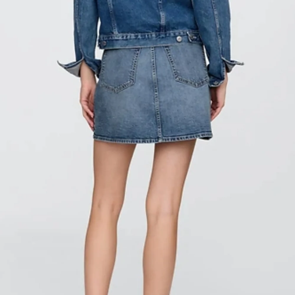 GAP Denim High Rise Studded Denim Mini Skirt Medium Wash Blue 16 - Picture 4 of 11